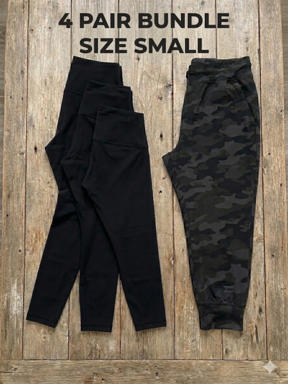 🔥 4-PAIR ATHLEISURE BUNDLE 🔥 Zohba Black Leggings + Camo Joggers Small
